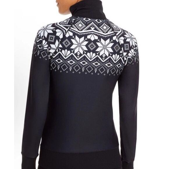 Aqua Athletics Nordic Pull Over Womens S Black White Fair Isle Ski Quarter Zip - Picture 2 of 7